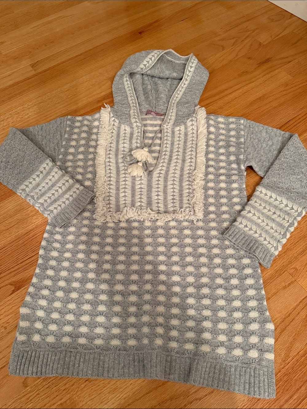 Calypso St. Barth Gray and Cream Hooded Turtleneck Sweater